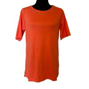NWT Quacker Factory Orange Shirt Top with Nautical Star Details Size Small